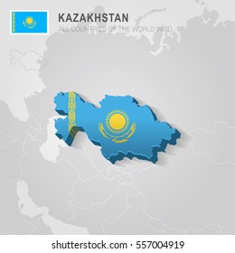 Kazakhstan painted with flag drawn on a gray map.