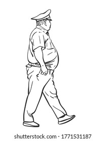 Kazakhstan police officer plus-size, Vector sketch, Hand drawn line illustration. View from side