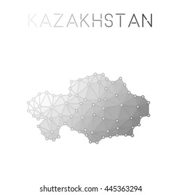 Kazakhstan polygonal vector map. Molecular structure country map design. Network connections polygonal Kazakhstan map in geometric style for your infographics.