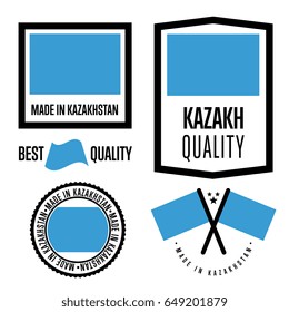 Kazakhstan quality isolated label set for goods. Exporting stamp with kazakh flag, nation manufacturer certificate element, country product vector emblem. Made in Kazakhstan badge collection.