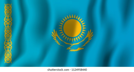 Kazakhstan realistic waving flag vector illustration. National country background symbol. Independence day.