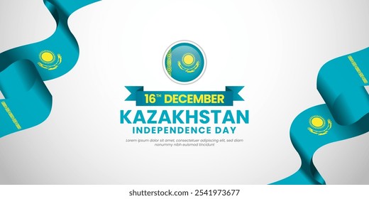 Kazakhstan Ribbon Flag Independence Day banner background design with blank space area