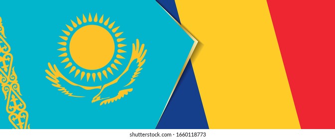Kazakhstan and Romania flags, two vector flags symbol of relationship or confrontation.