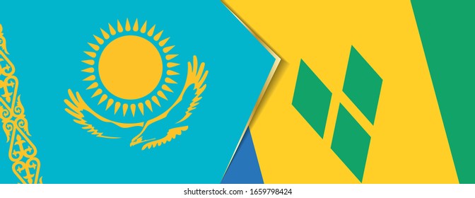 Kazakhstan and Saint Vincent and the Grenadines flags, two vector flags symbol of relationship or confrontation.