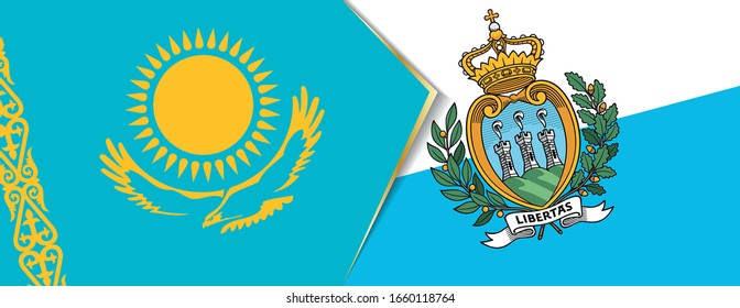 Kazakhstan and San Marino flags, two vector flags symbol of relationship or confrontation.
