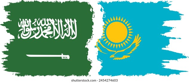 Kazakhstan and Saudi Arabia grunge flags connection, vector