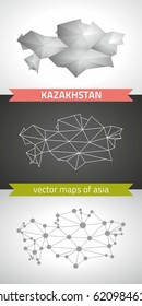 Kazakhstan set of grey and silver mosaic 3d polygonal maps. Graphic vector triangle geometry outline shadow perspective maps