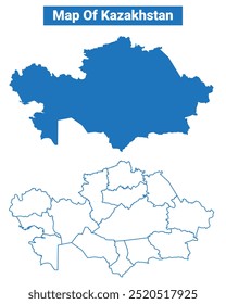 Mapa vetor simples do Cazaquistão e conjunto de ilustrações estilo esboço
