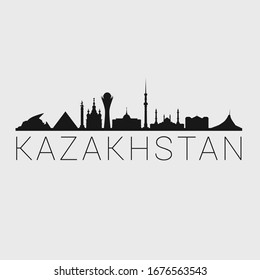 Kazakhstan Skyline Silhouette City. Design Vector. Famous Monuments Tourism Travel. Buildings Tour Landmark.