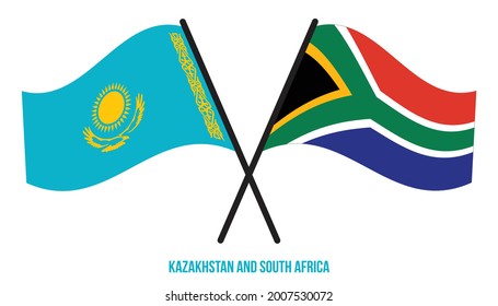 Kazakhstan and South Africa Flags Crossed And Waving Flat Style. Official Proportion. Correct Colors.