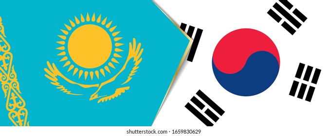Kazakhstan and South Korea flags, two vector flags symbol of relationship or confrontation.