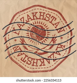 Kazakhstan Stamp Travel Passport. Design Retro Symbol Country. Old Vintage Postmark.