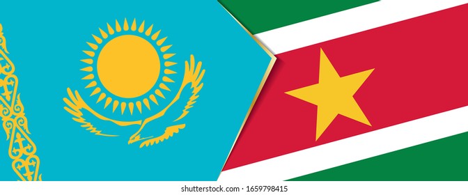 Kazakhstan and Suriname flags, two vector flags symbol of relationship or confrontation.
