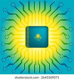 Kazakhstan Technology Flag - Microchip and Circuit Board Design