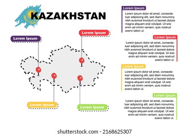 Kazakhstan travel location infographic, tourism and vacation concept, popular places of Kazakhstan, country graphic vector template, designed map idea, sightseeing destinations