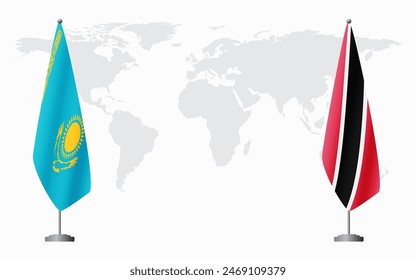 Kazakhstan and Trinidad and Tobago flags for official meeting against background of world map.