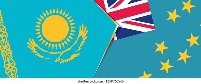Kazakhstan and Tuvalu flags, two vector flags symbol of relationship or confrontation.