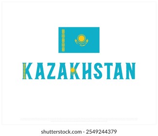 KAZAKHSTAN Tipografia com bandeira nacional em um fundo branco, Projeto vetorial editável da tipografia do CAZAQUISTÃO com bandeira, Projeto do Dia da Independência, Projeto do dia do CAZAQUISTÃO, Bandeira Nacional do CAZAQUISTÃO