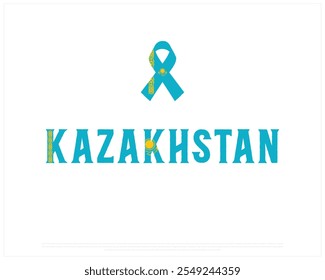 KAZAKHSTAN Tipografia com bandeira de fita em um fundo branco, Projeto vetorial editável da tipografia do CAZAQUISTÃO com bandeira, Projeto do Dia da Independência, Projeto do dia do CAZAQUISTÃO, Bandeira Nacional do CAZAQUISTÃO