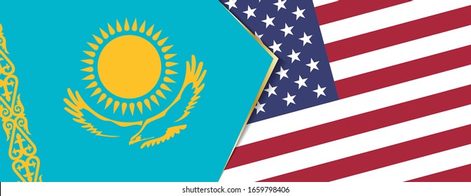 Banderas de Kazajistán y Estados Unidos, dos banderas vectoriales símbolo de relación o confrontación.