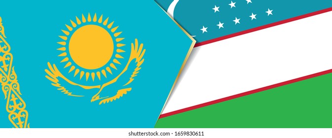 Kazakhstan and Uzbekistan flags, two vector flags symbol of relationship or confrontation.