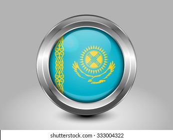 Kazakhstan Variant Flag. Metal Round Icons. This is File from the Collection Asian Flags
