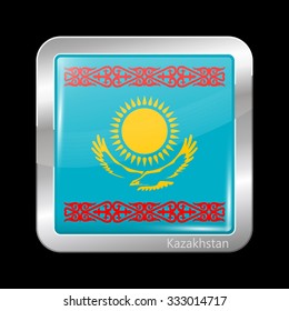 Kazakhstan Variant Flag. Metallic Icon Square Shape. This is File from the Collection Flags of Asia