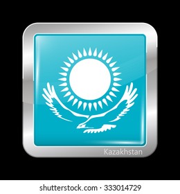 Kazakhstan Variant Flag. Metallic Icon Square Shape. This is File from the Collection Flags of Asia