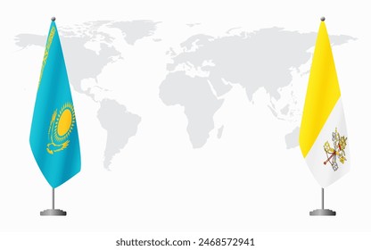 Kazakhstan and Vatican flags for official meeting against background of world map.