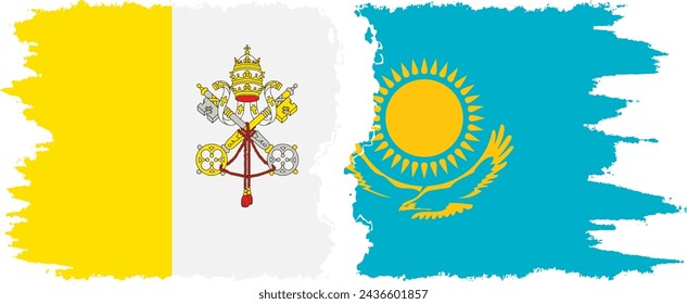 Kazakhstan and Vatican grunge flags connection, vector