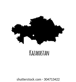 Kazakhstan vector black outline map with caption on white background. 