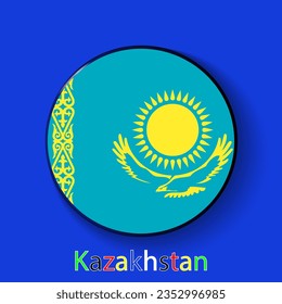 Kazakhstan vector flag. Football europe 2024 tournament championship. Round badges of the country in the actual championship colors.