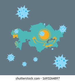 kazakhstan vector graphics map and corona virus