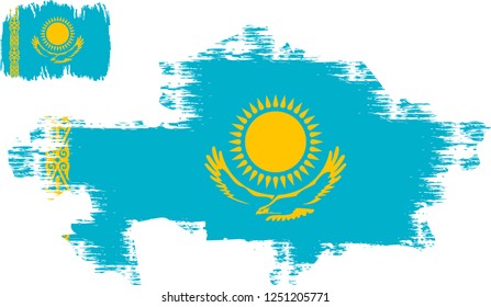 Kazakhstan vector grunge brush stroke with  national flag and contour map. 