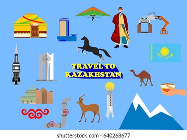Kazakhstan vector icons collection, isolated on white.