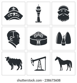 Kazakhstan Vector Icons Set