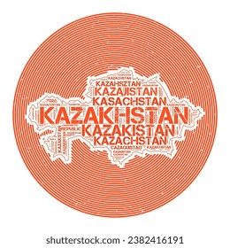 Kazakhstan vector image. Country round logo design. Kazakhstan poster in circular arcs and word cloud style. Trendy vector illustration.
