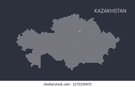 Kazakhstan vector map with capital. Map dotted silhouette with light dots on a dark background, the true size.