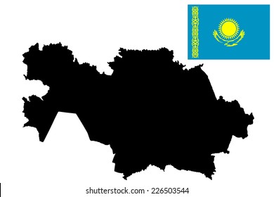 Kazakhstan vector map and vector flag high detailed silhouette illustration isolated on white background.