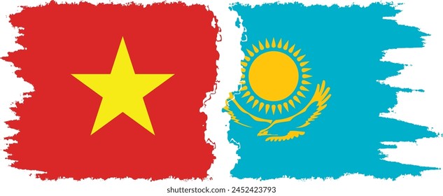 Kazakhstan and Vietnam grunge flags connection, vector