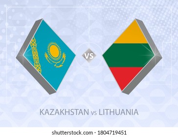 Kazakhstan vs Lithuania, League C, Group 4. European Football Competition on blue soccer background.