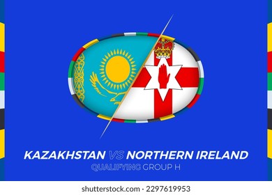 Kazakhstan vs Northern Ireland icon for European football tournament qualification, group H. Competition icon on the stylized background.