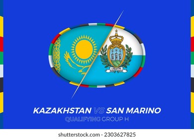 Kazakhstan vs San Marino icon for European football tournament qualification, group H. Competition icon on the stylized background.