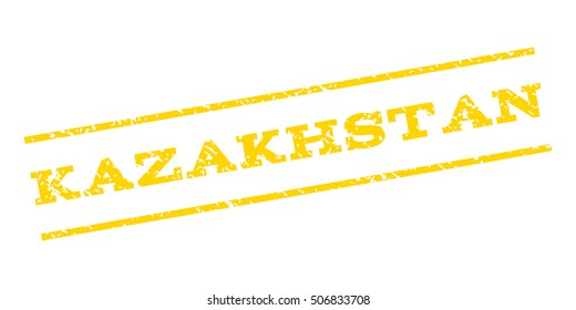 Kazakhstan watermark stamp. Text caption between parallel lines with grunge design style. Rubber seal stamp with unclean texture. Vector yellow color ink imprint on a white background.