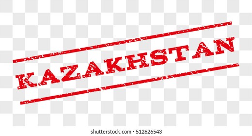 Kazakhstan watermark stamp. Text caption between parallel lines with grunge design style. Rubber seal stamp with unclean texture. Vector red color ink imprint on a chess transparent background.