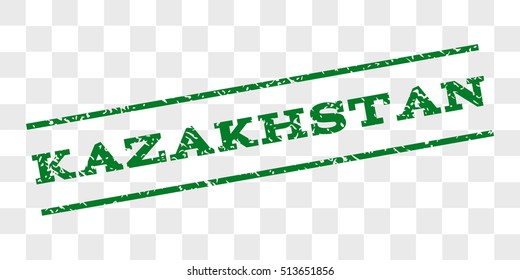 Kazakhstan watermark stamp. Text caption between parallel lines with grunge design style. Rubber seal stamp with dust texture. Vector green color ink imprint on a chess transparent background.