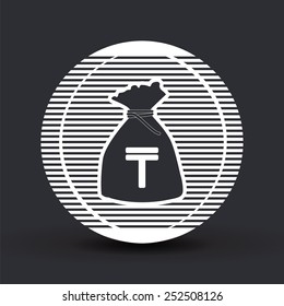 Kazakhstani tenge currency symbol. Money bag icon. Flat design style. Made in vector illustration