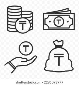 Kazakhstani tenge icons set money icon vector image on transparent background (PNG).