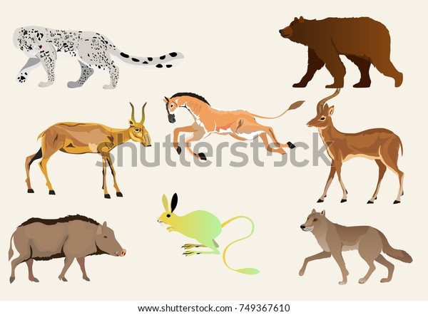 Kazakhstans Animals Vector Set Bear Wolf Stock Vector (Royalty Free ...