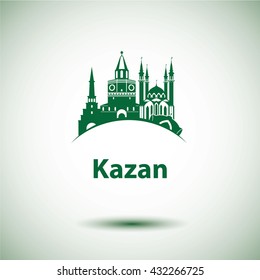 Kazan detailed silhouette. Trendy vector illustration, flat style. The Qolsarif Mosque and Soyembika Tower the symbol of Kazan, Republic of Tatarstan, Russia